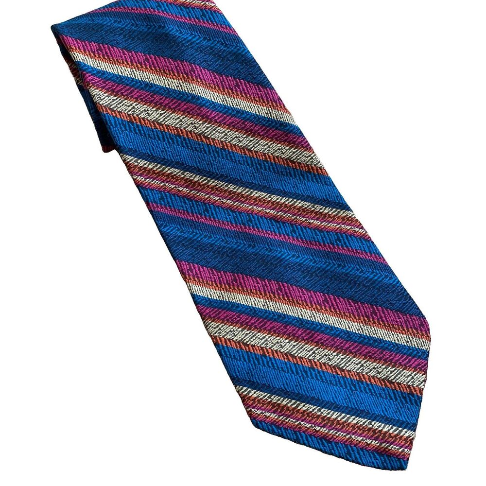 70s Polyester Stripe Tie Wide Disco 4.25" Multicolor Rainbow Vintage